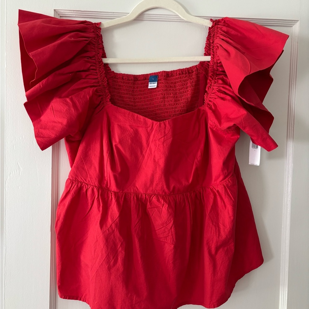 Red Women's Top with Ruffled Sleeves